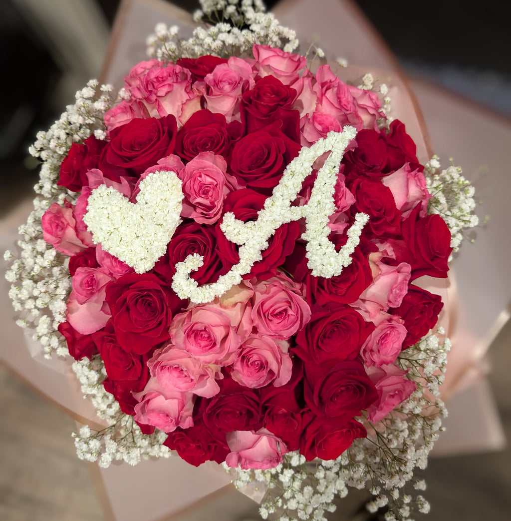 50 Red & Pink Roses Bouquet with Personalized Letter