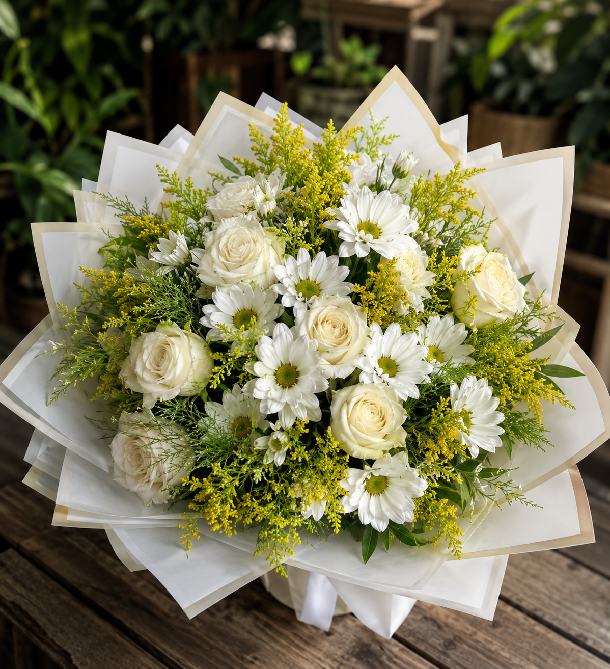 White Rose & Daisy Hand-Tied Bouquet