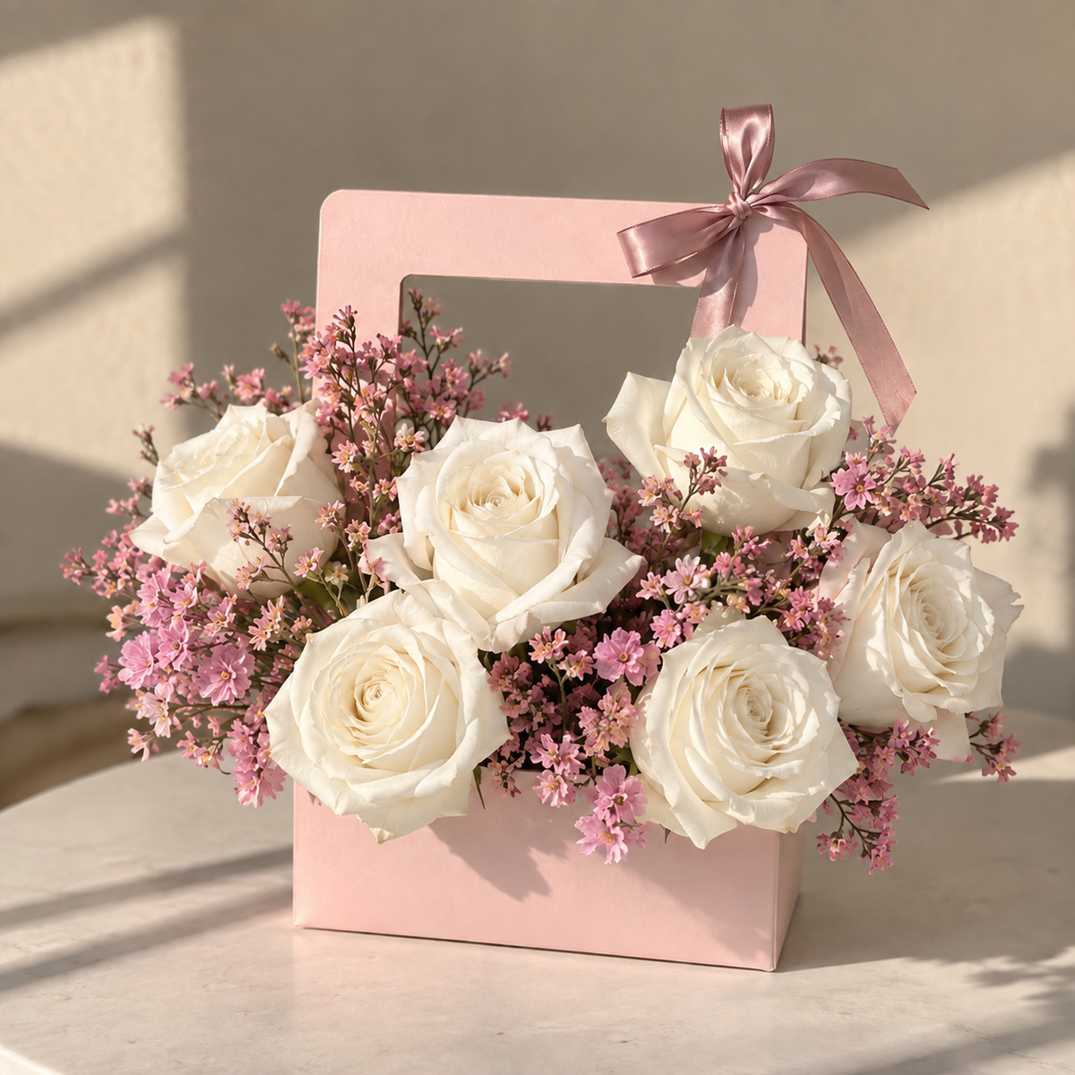 White Rose and pink Purse Basket