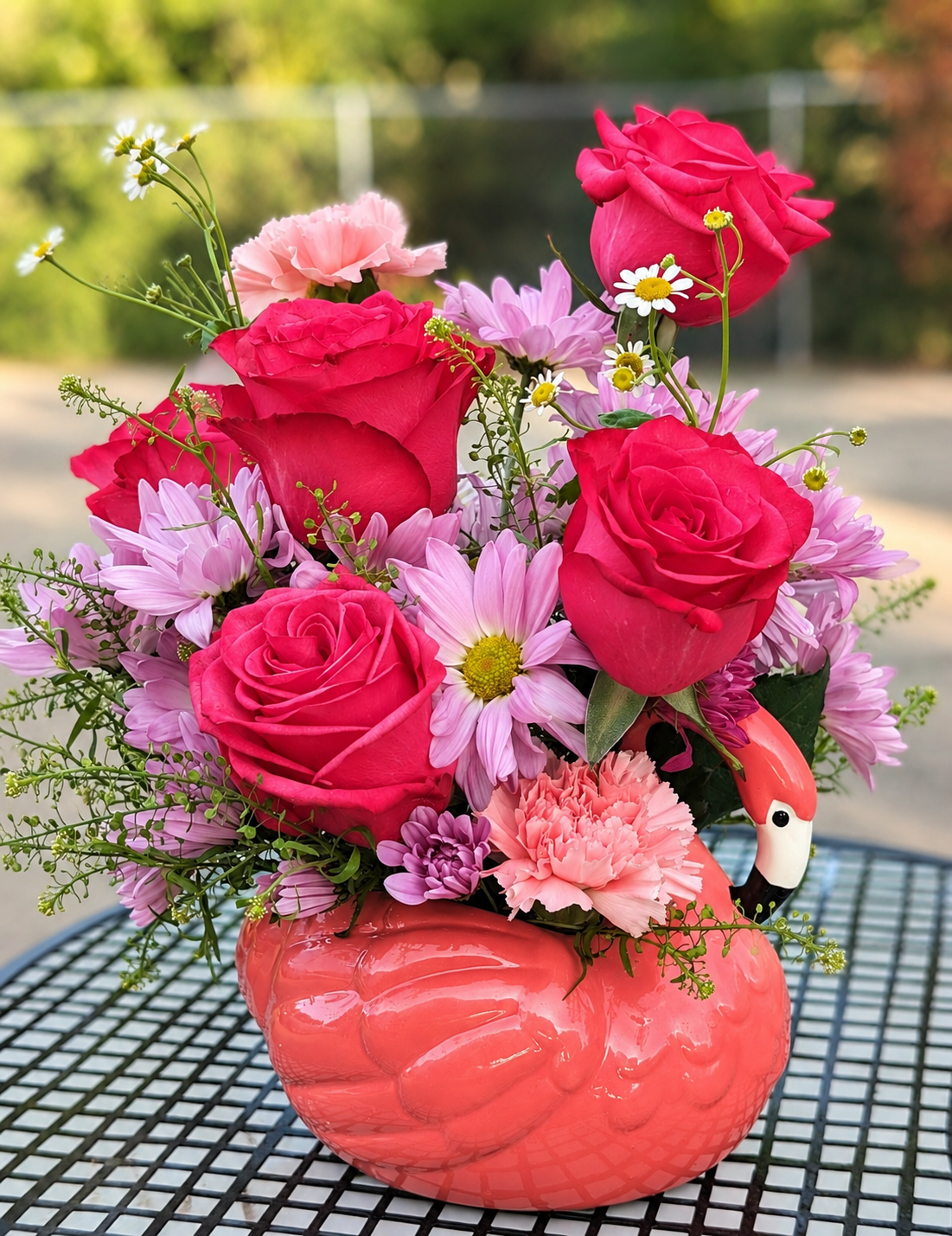 Pink rose and disease Flamingo bouquet