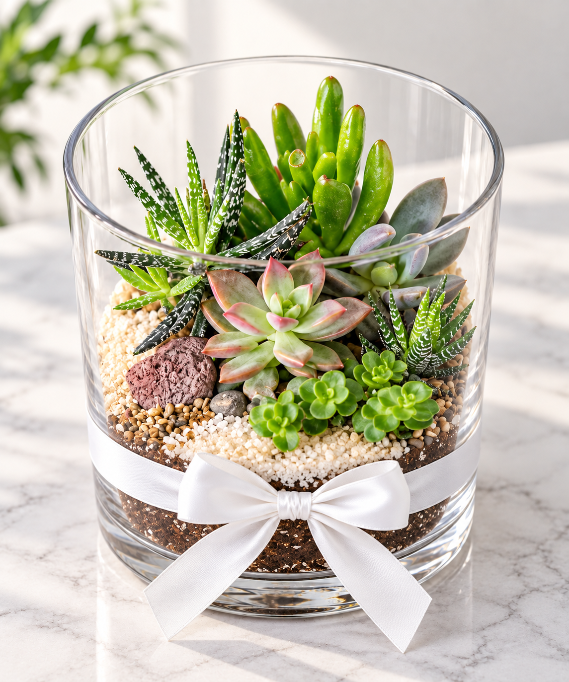 Mixed Succulent Garden in Glass Vase