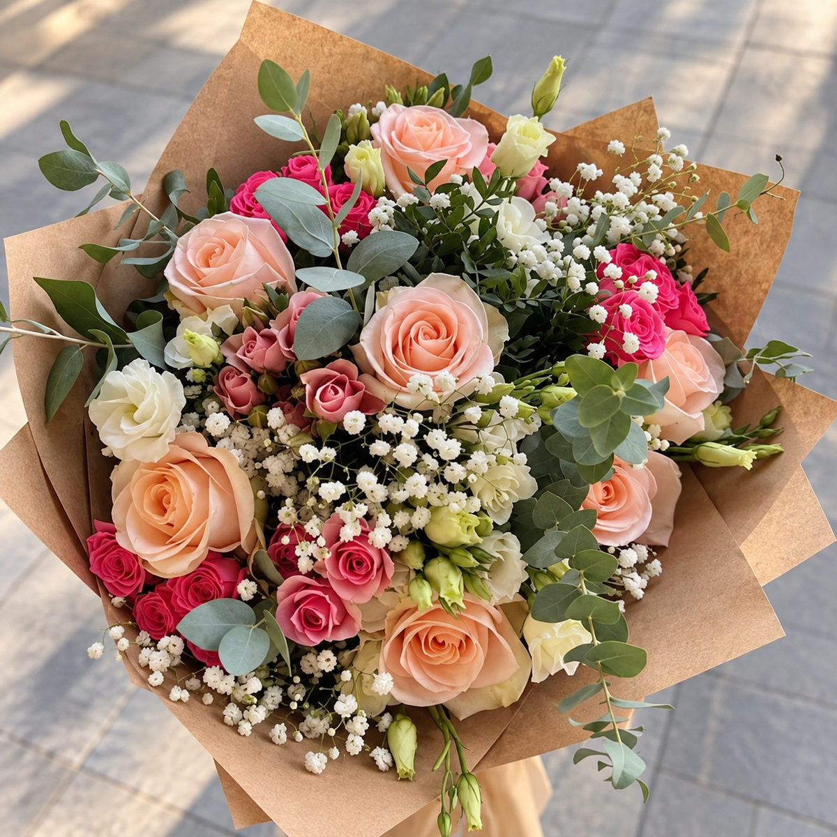 Blush & Peach Rose hand- held Bouquet